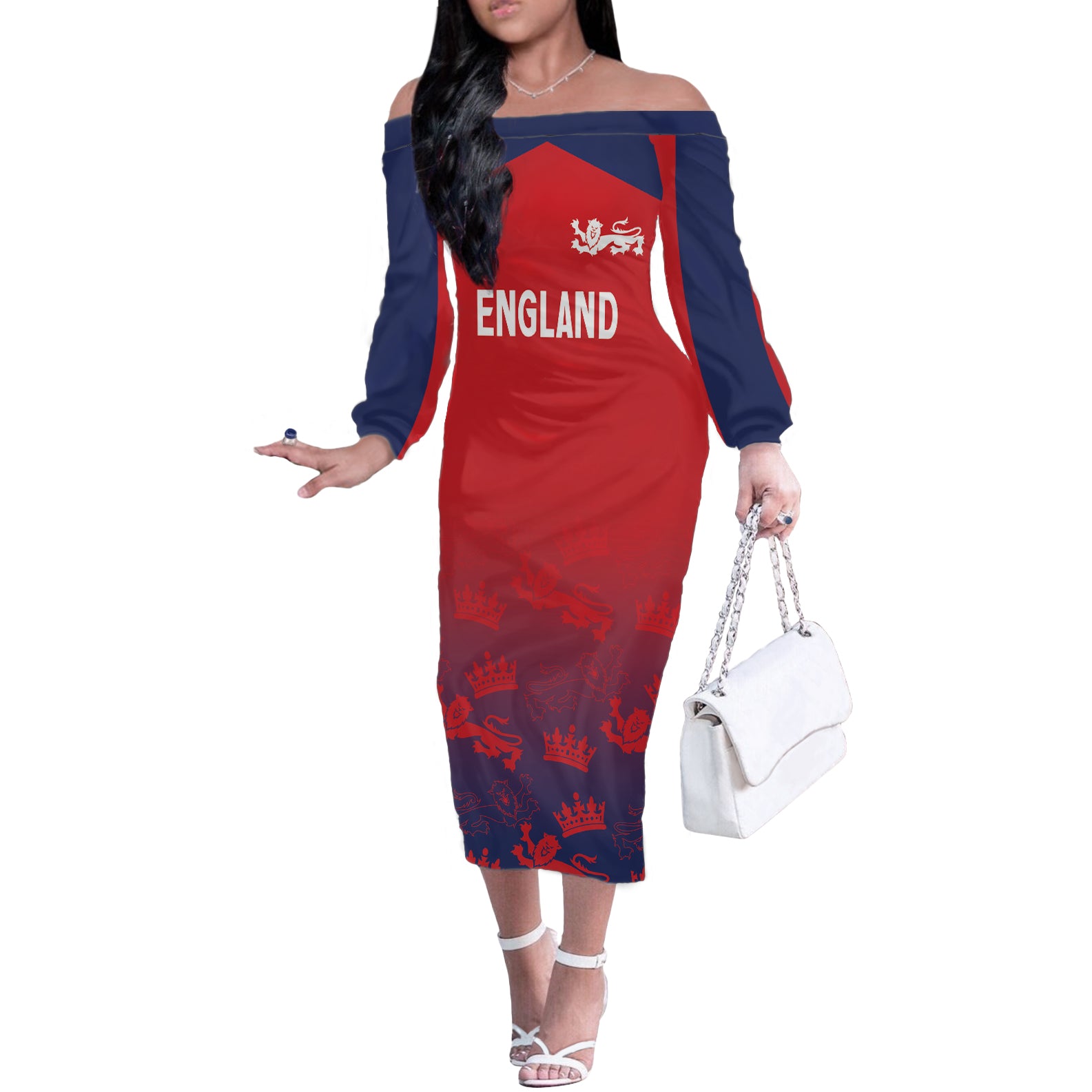 England Cricket World Cup 2024 Off The Shoulder Long Sleeve Dress Seamless Inspiration - Wonder Print Shop