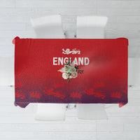 Red England-themed tablecloth with crest and floral accents, seamless full coverage.