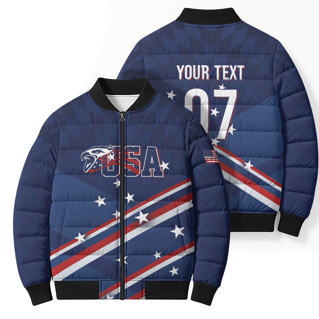 USA Custom Rugby Stars Motif Bomber Puffer Jacket GO Eagles