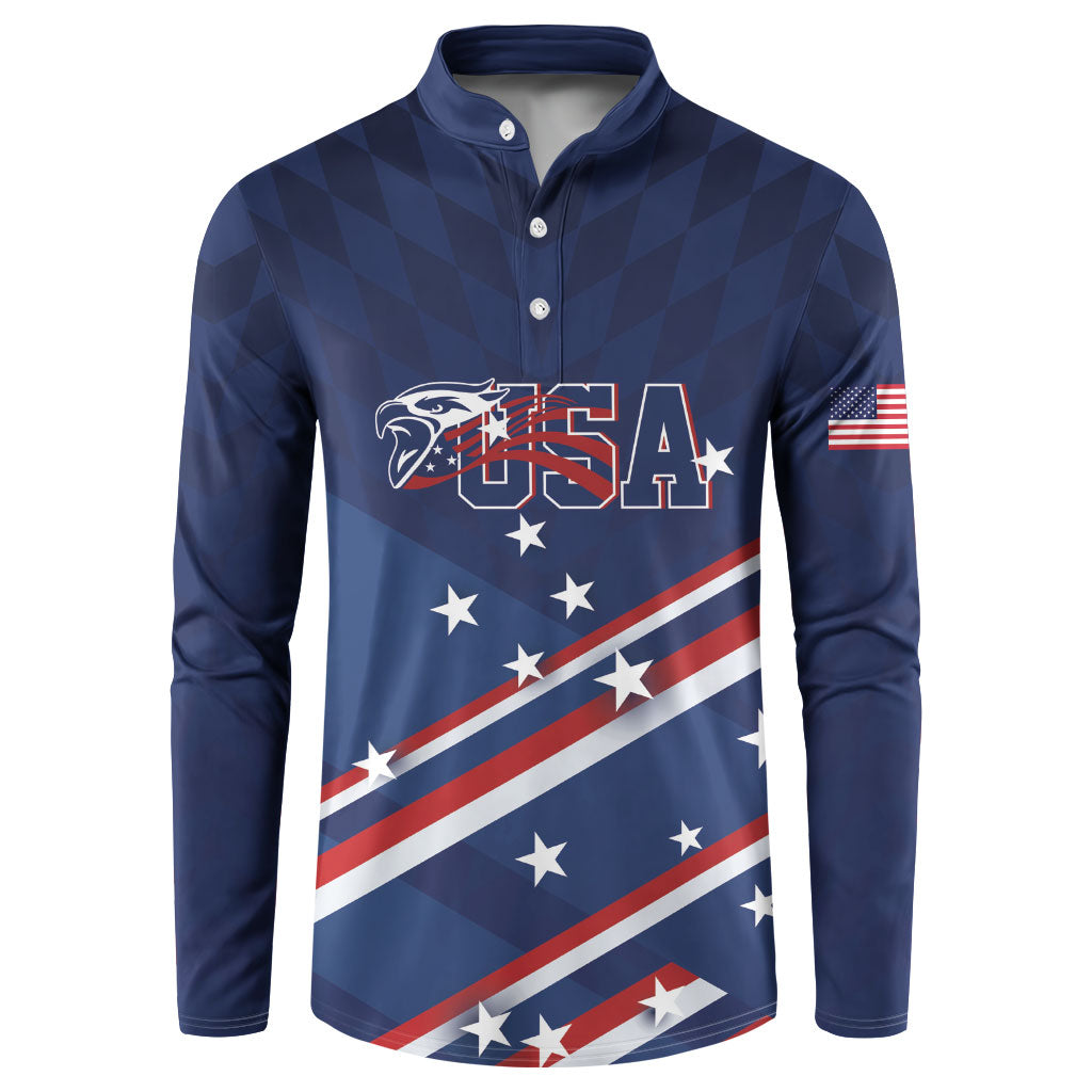USA Custom Rugby Stars Motif Button Sweatshirt GO Eagles