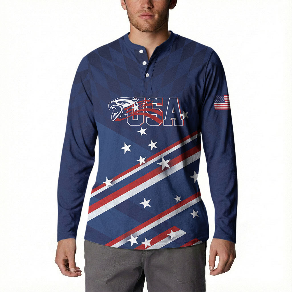 USA Custom Rugby Stars Motif Button Sweatshirt GO Eagles