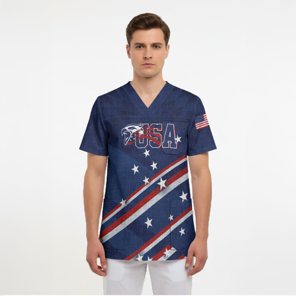 USA Custom Rugby Stars Motif Scrub Top GO Eagles