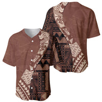 Brown baseball jersey in patchwork tribal print with button-front V-neck