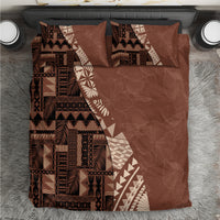 Brown tribal patterned bedspread set with matching pillowcases, geometric and floral details