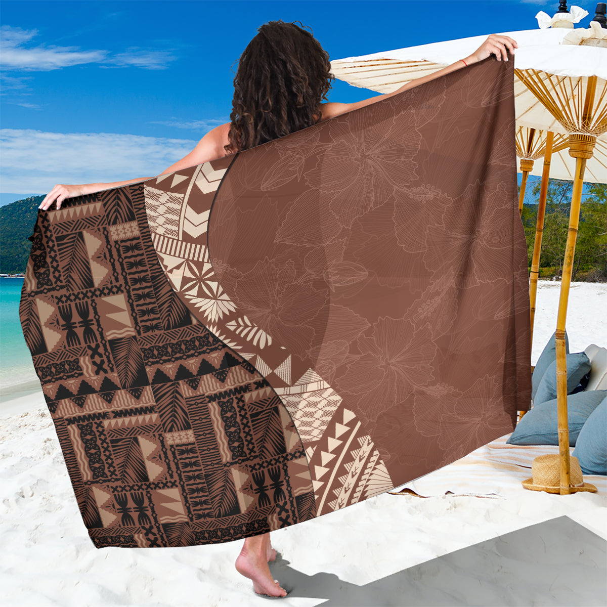 Bula Fiji Sarong Tribal Masi Tapa - Brown - Wonder Print Shop