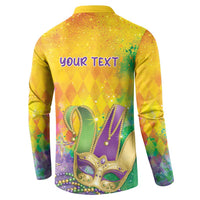 Yellow button sweatshirt back with Mardi Gras graphic and 'YOUR TEXT'