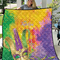 Festive multicolor quilt with fleur-de-lis, beads, and star accents, quilted diamond pattern