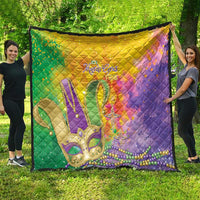 Large multicolor Mardi Gras-themed quilt with fleur-de-lis, beads, and stars; diamond quilting