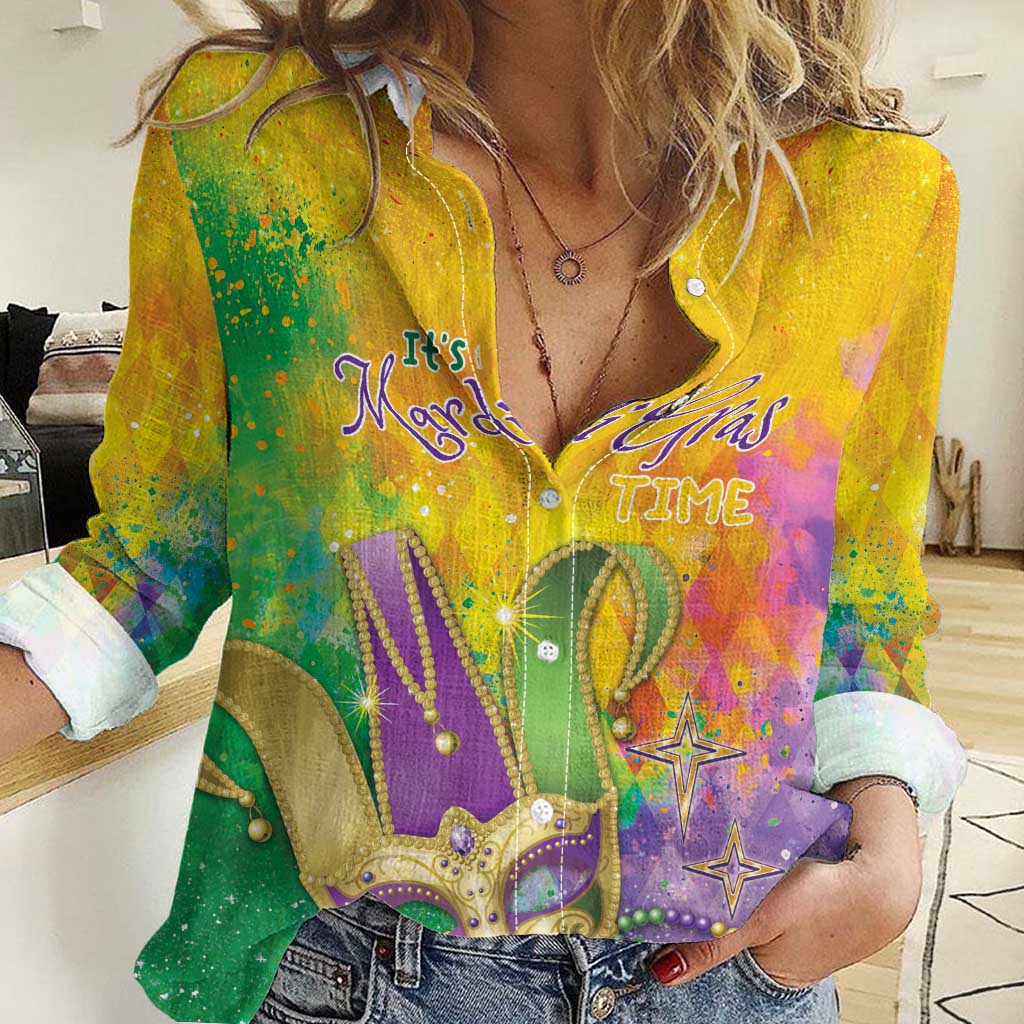 Mardi Gras Women Casual Shirt Watercolor Mix - Carnival Bling