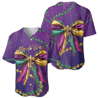 Mardi Gras baseball jersey set: front and back with ribbon bow and bead trim