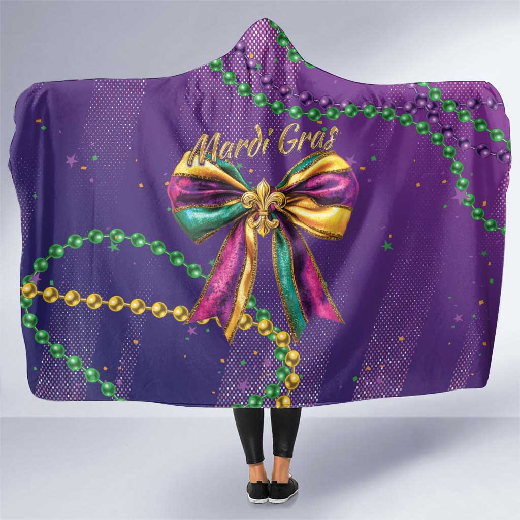 Mardi Gras Hooded Blanket Coquette Bow Glitter Motifs