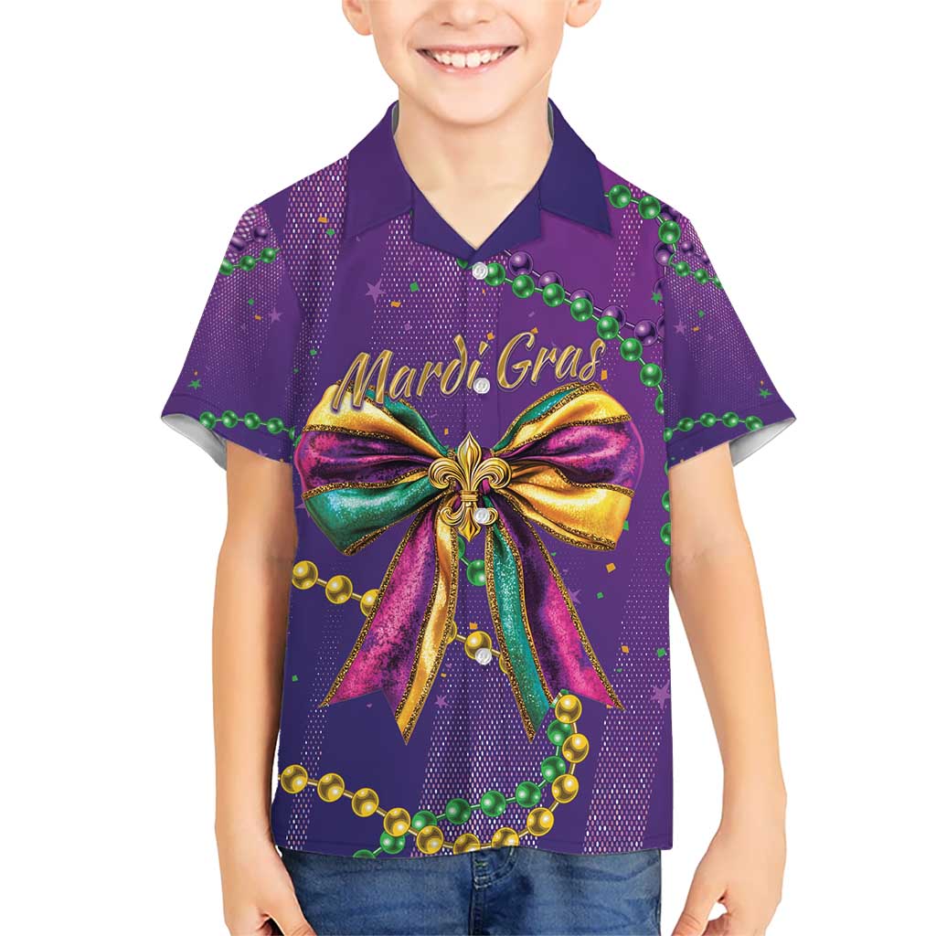 Mardi Gras Kid Hawaiian Shirt Coquette Bow Glitter Motifs - Wonder Print Shop