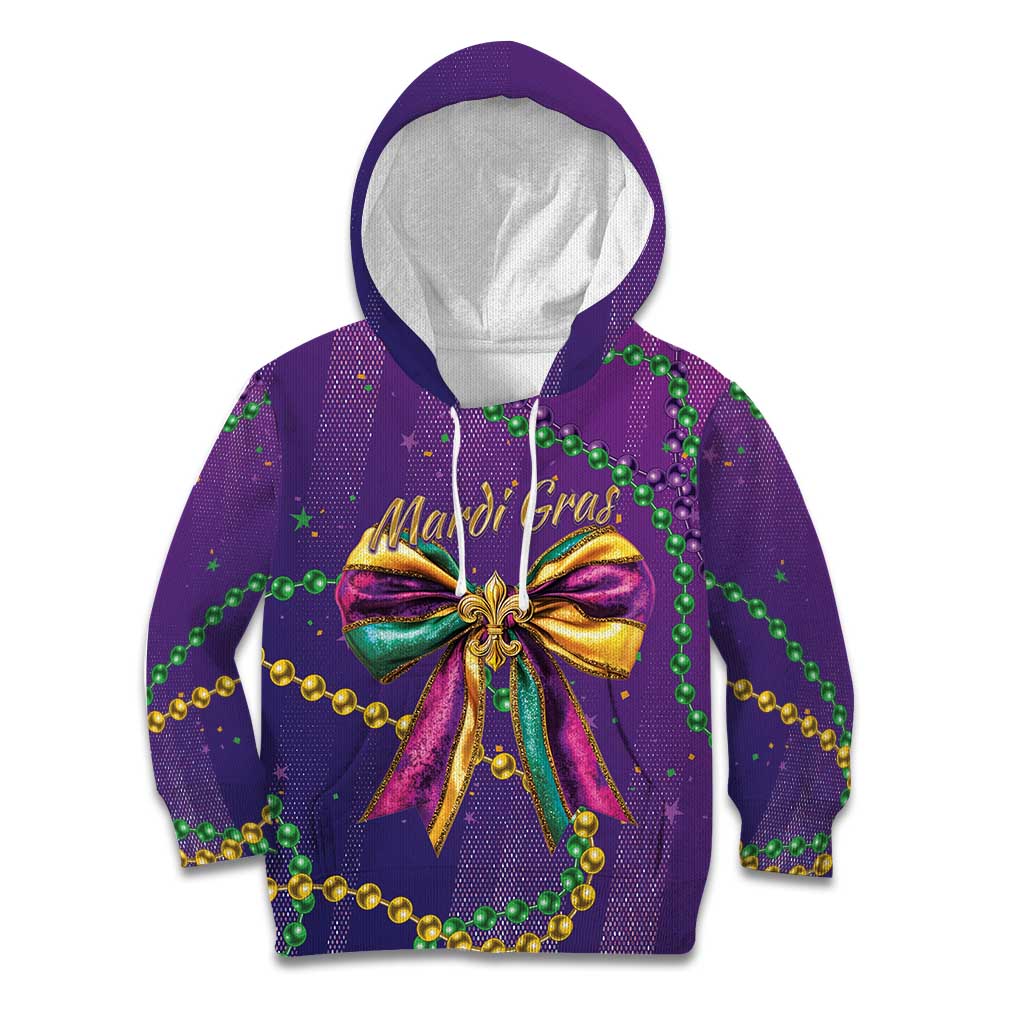 Mardi Gras Kid Hoodie Coquette Bow Glitter Motifs - Wonder Print Shop