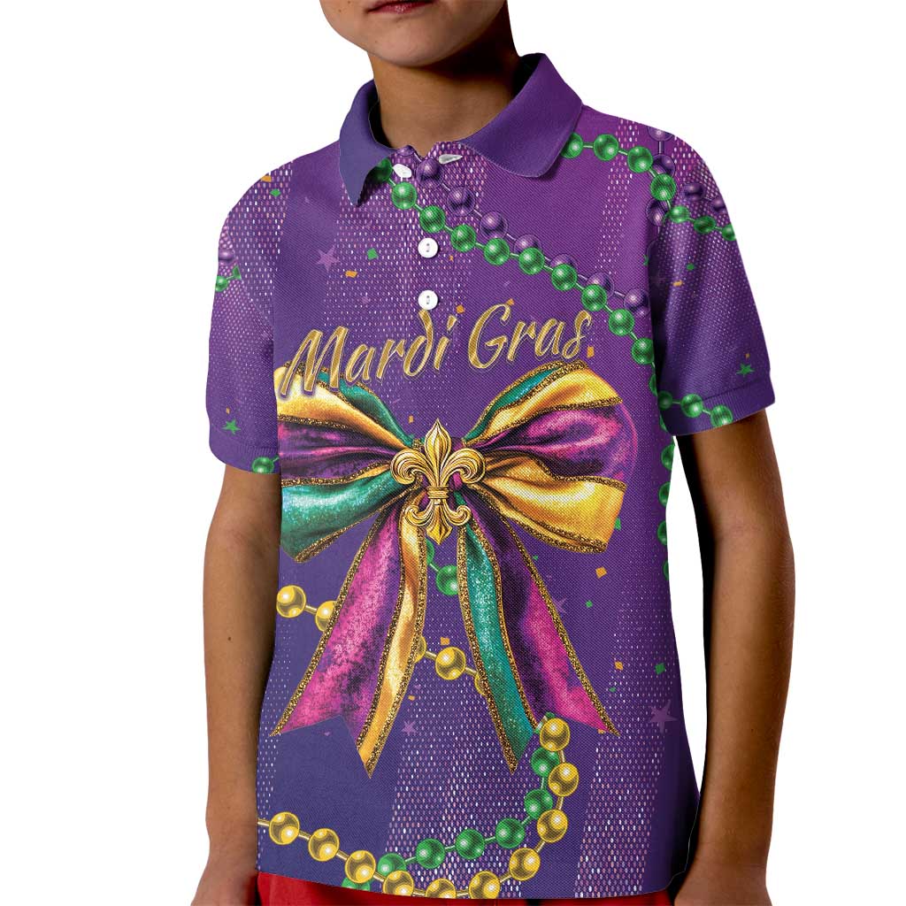 Mardi Gras Kid Polo Shirt Coquette Bow Glitter Motifs - Wonder Print Shop