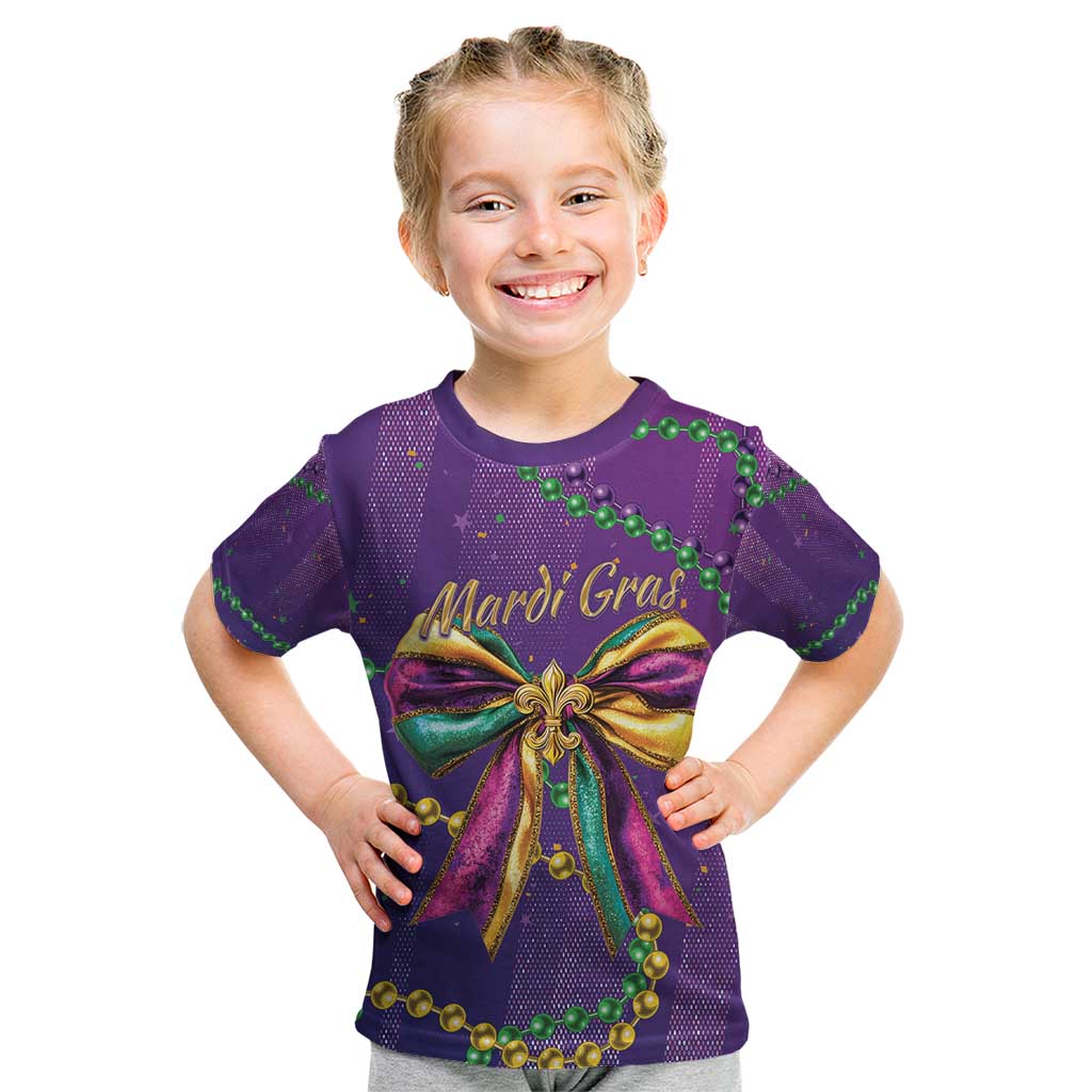 Mardi Gras Kid T Shirt Coquette Bow Glitter Motifs - Wonder Print Shop