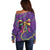 Mardi Gras Off Shoulder Sweater Coquette Bow Glitter Motifs