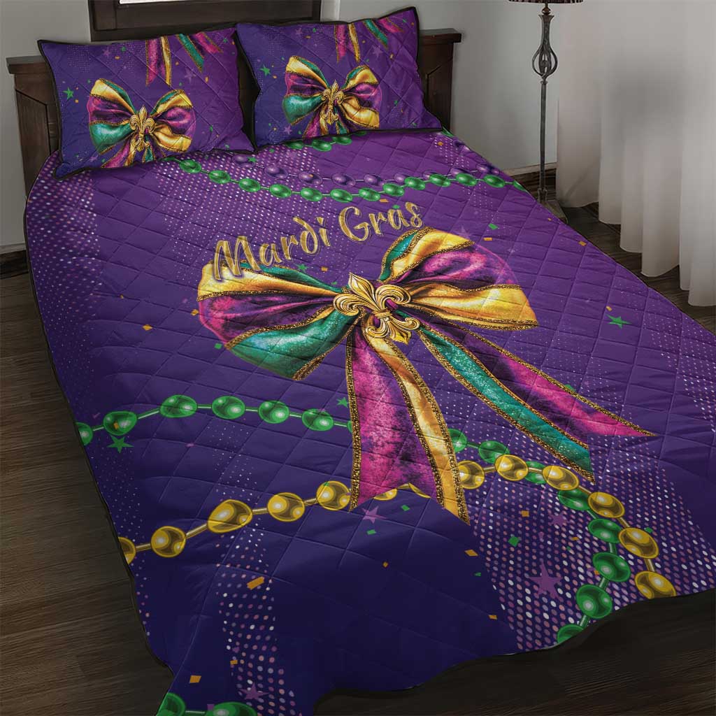 Mardi Gras Quilt Bed Set Coquette Bow Glitter Motifs - Wonder Print Shop