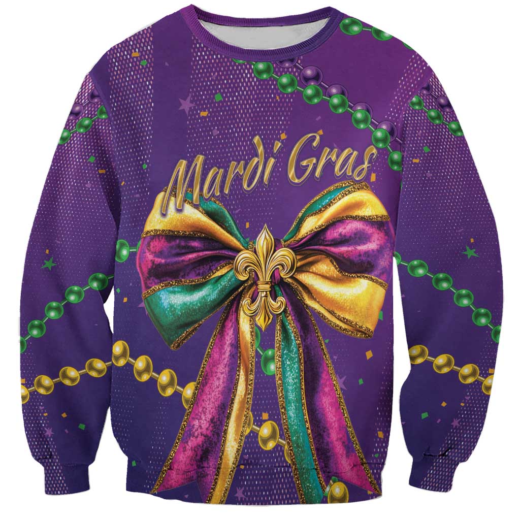 Mardi Gras Sweatshirt Coquette Bow Glitter Motifs - Wonder Print Shop