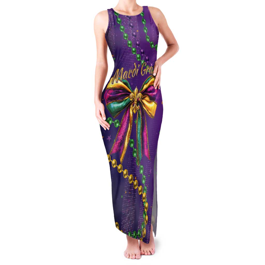 Mardi Gras Tank Maxi Dress Coquette Bow Glitter Motifs - Wonder Print Shop