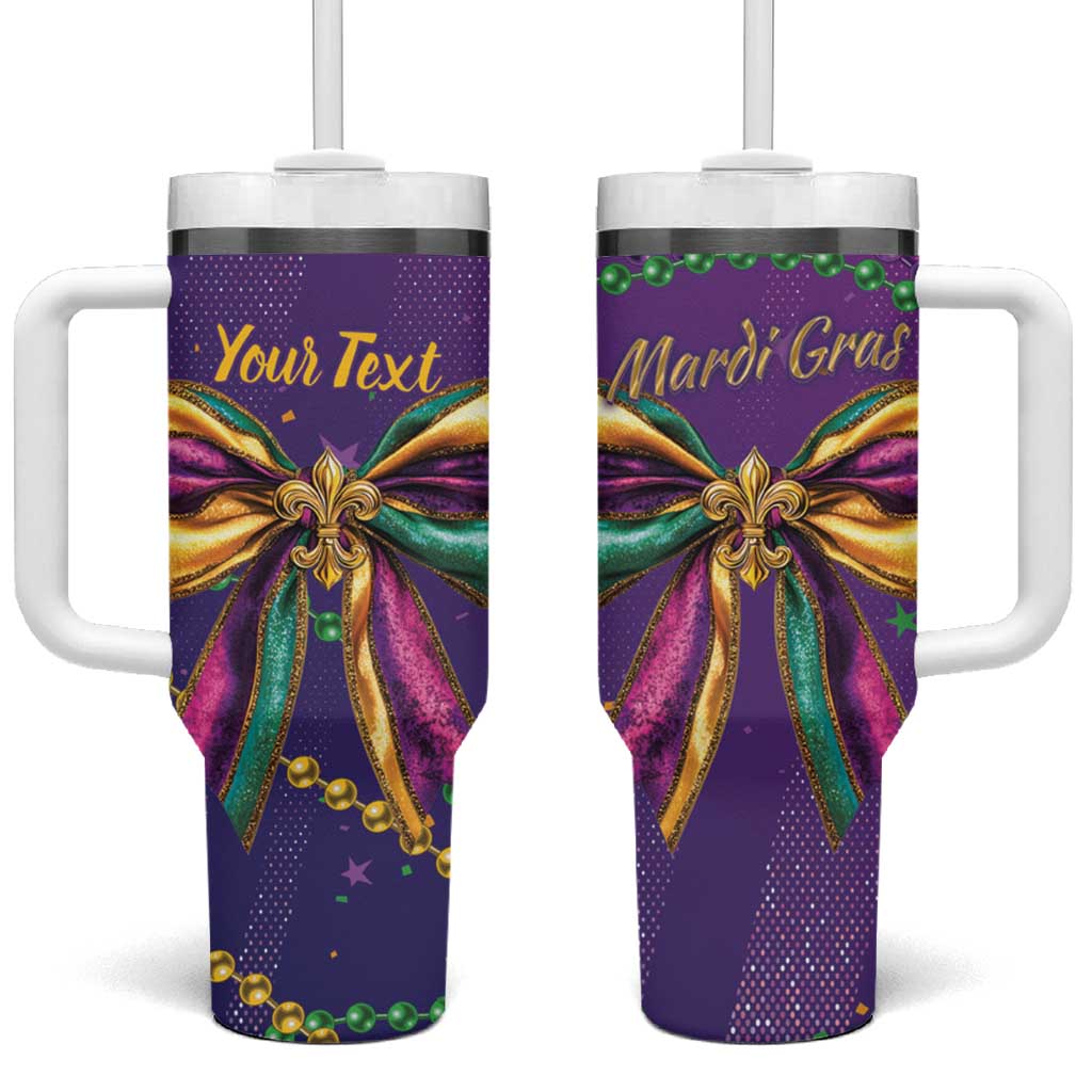 Mardi Gras Tumbler With Handle Coquette Bow Glitter Motifs - Wonder Print Shop