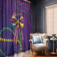Purple glitter curtain panel with bow artwork, green bead strings, and sparkling confetti dots