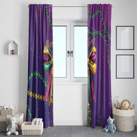 Pair of purple glitter window curtains with bow designs, green bead chains, and golden accents
