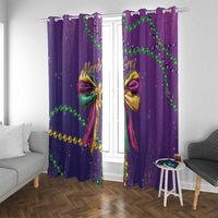Purple glitter curtain panels with large bow motifs, green bead garlands, and scattered sparkle dots