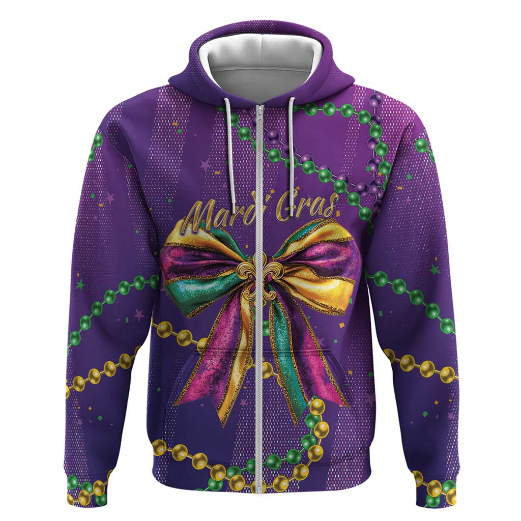 Mardi Gras Zip Hoodie Coquette Bow Glitter Motifs - Wonder Print Shop