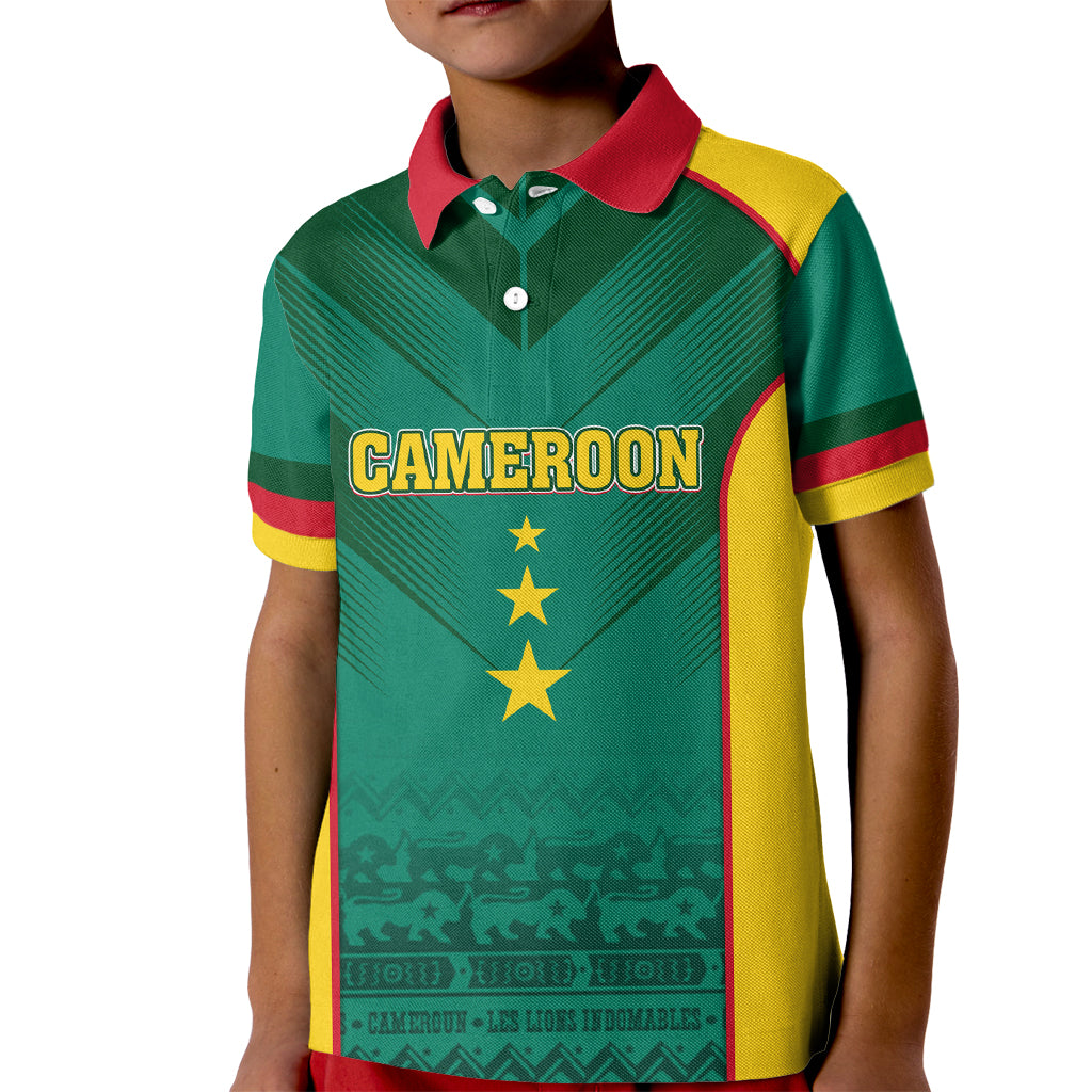 Custom Cameroon Football Kid Polo Shirt Nations Cup 2024 Les Lions Indomptables - Wonder Print Shop