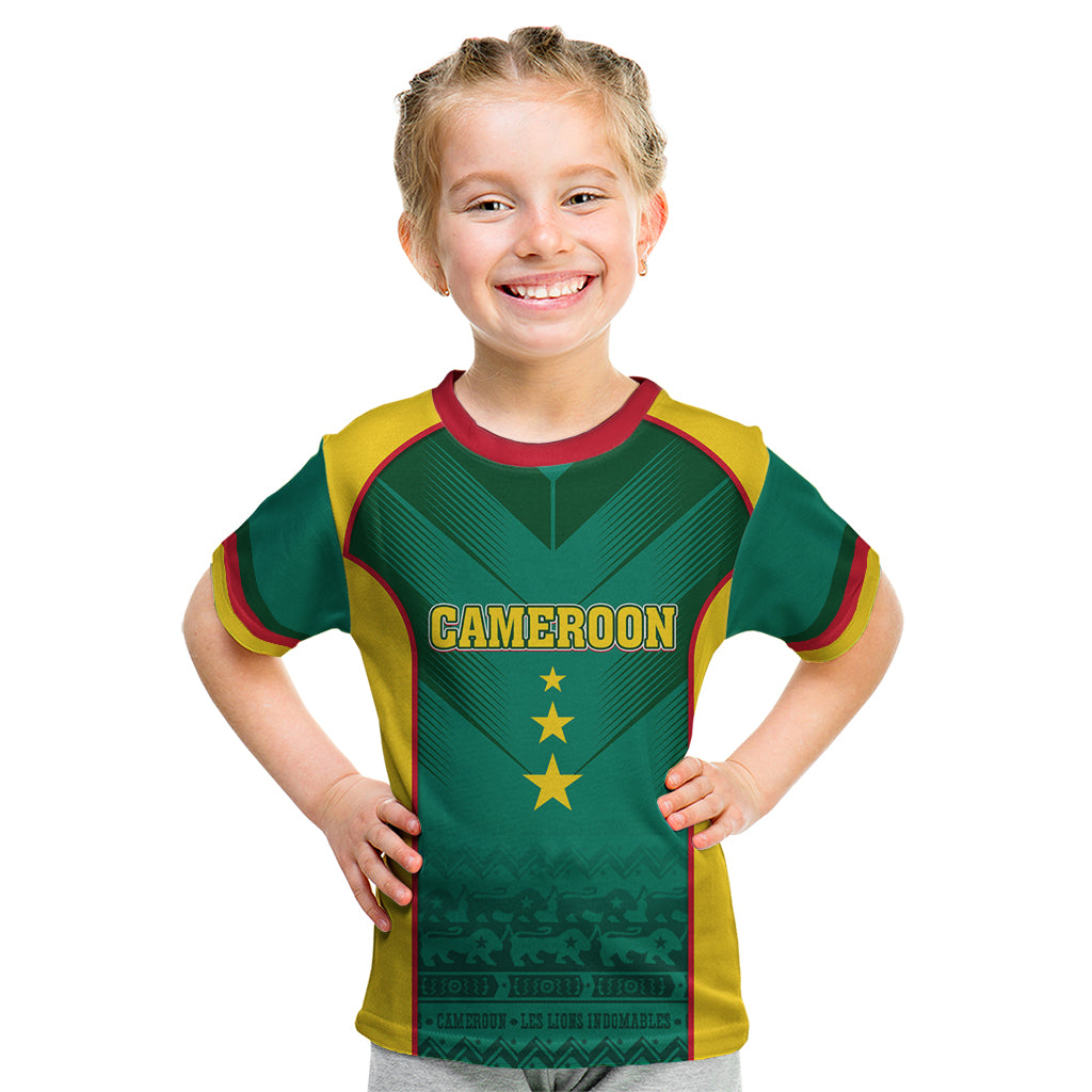 Custom Cameroon Football Kid T Shirt Nations Cup 2024 Les Lions Indomptables - Wonder Print Shop