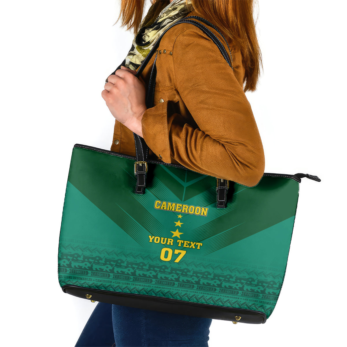 Custom Cameroon Football Leather Tote Bag Nations Cup 2024 Les Lions Indomptables - Wonder Print Shop