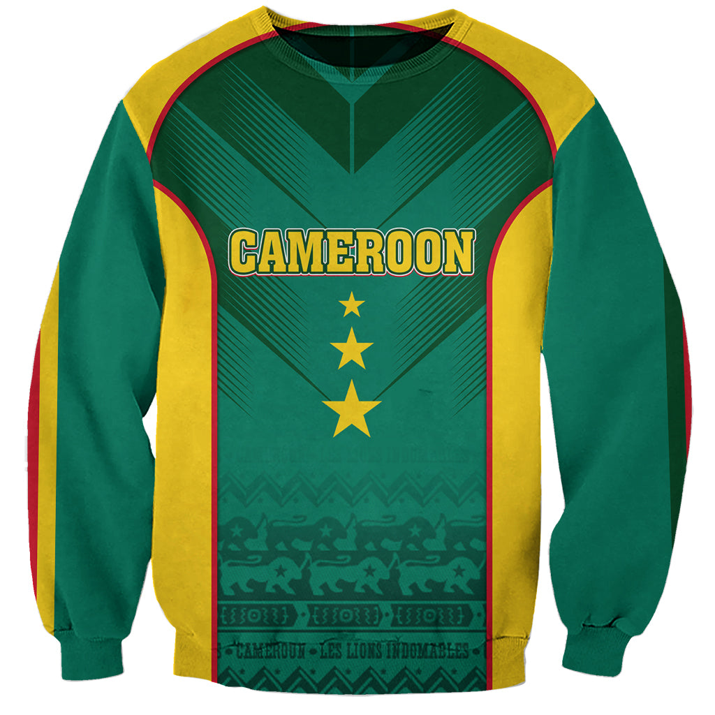 Green football sweatshirt with yellow side panels, CAMEROON print and two gold stars