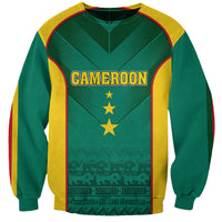 Green football sweatshirt with yellow side panels, CAMEROON print and two gold stars