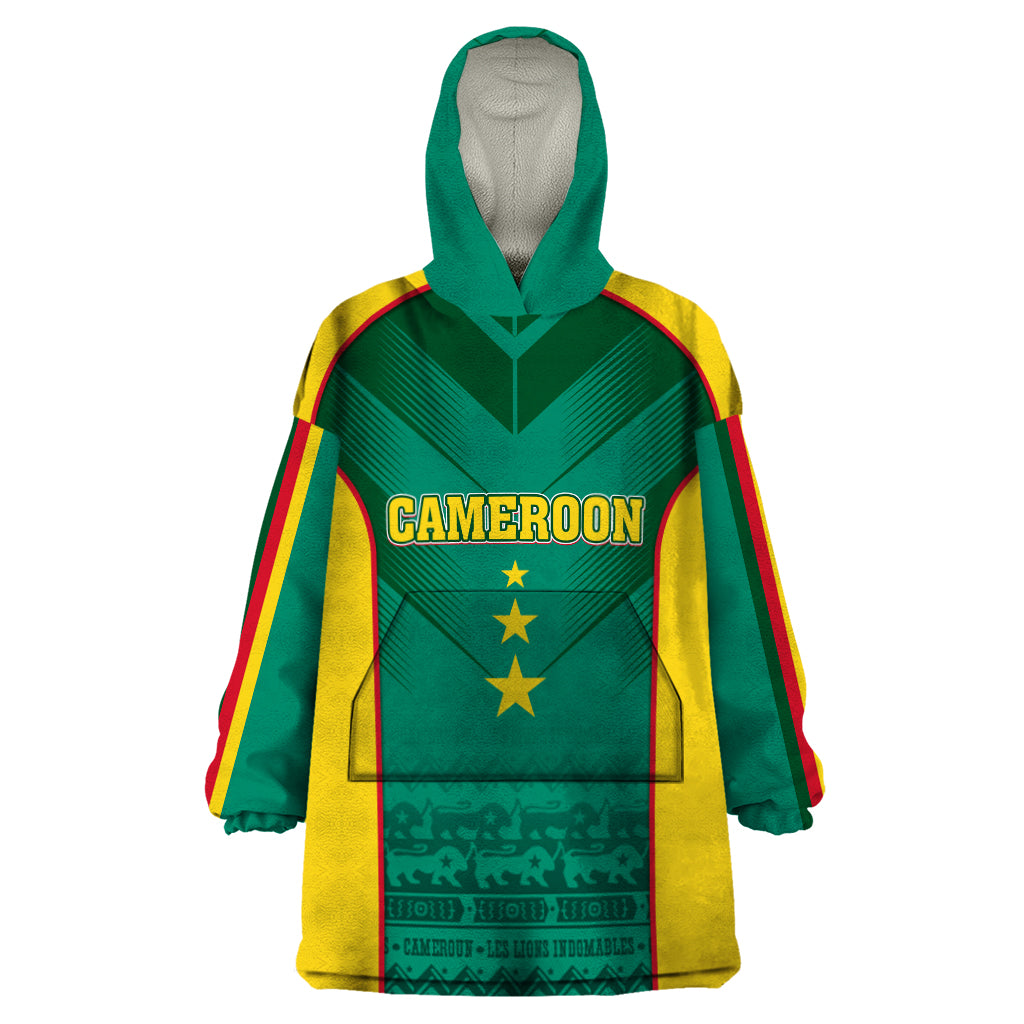 Custom Cameroon Football Wearable Blanket Hoodie Nations Cup 2024 Les Lions Indomptables - Wonder Print Shop