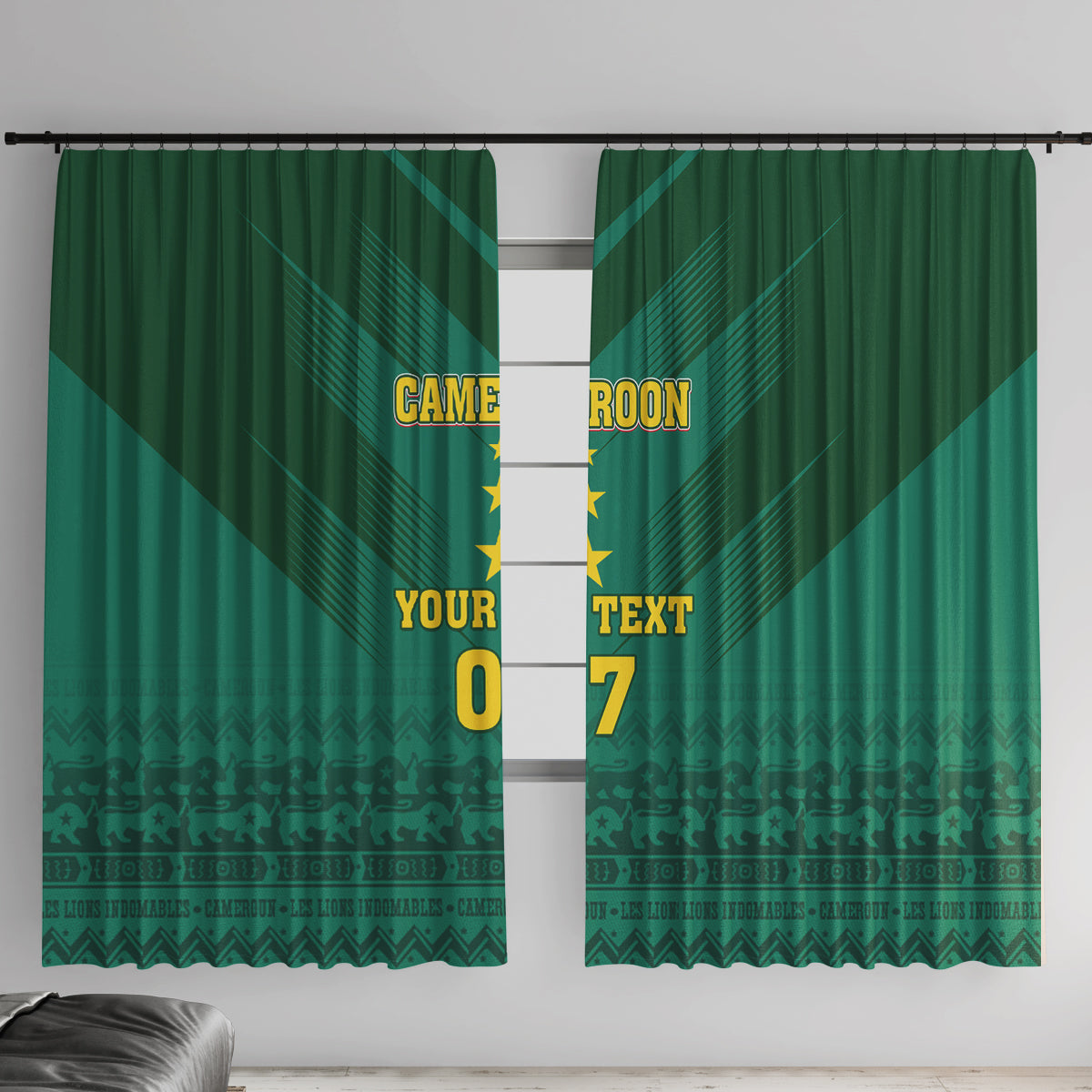 Custom Cameroon Football Window Curtain Nations Cup 2024 Les Lions Indomptables - Wonder Print Shop