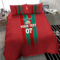 Red duvet bedding set with green-striped emblem and '07' center print, two pillow shams