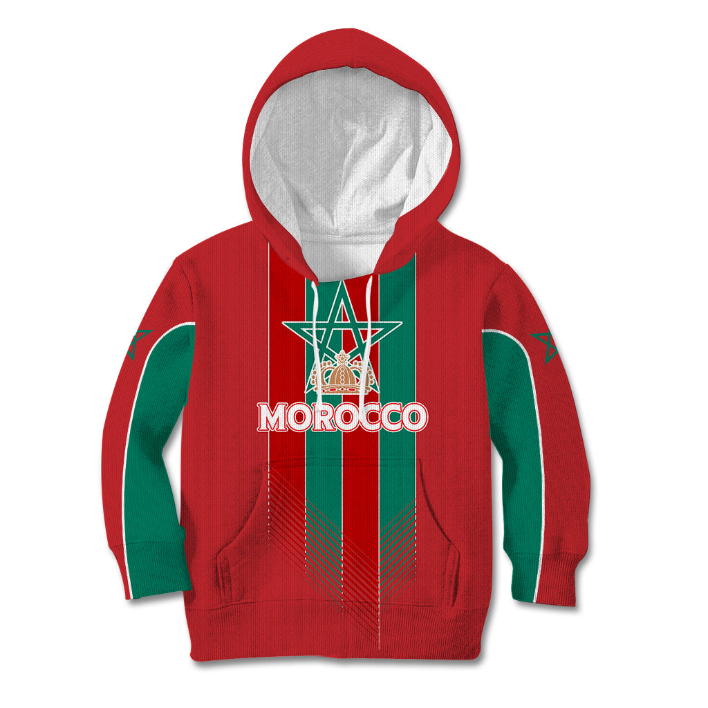 Custom Morocco Football Kid Hoodie Nations Cup 2024 Atlas Lions - Wonder Print Shop