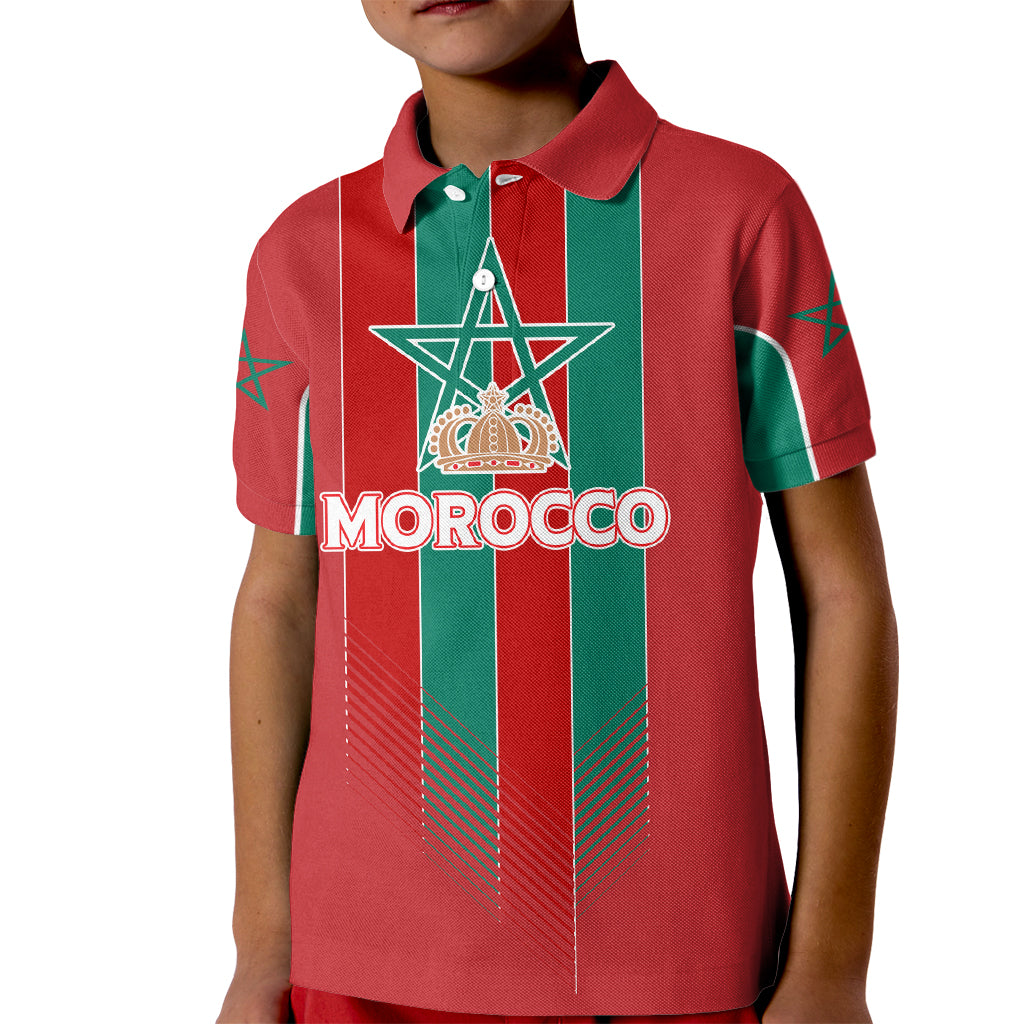 Custom Morocco Football Kid Polo Shirt Nations Cup 2024 Atlas Lions - Wonder Print Shop