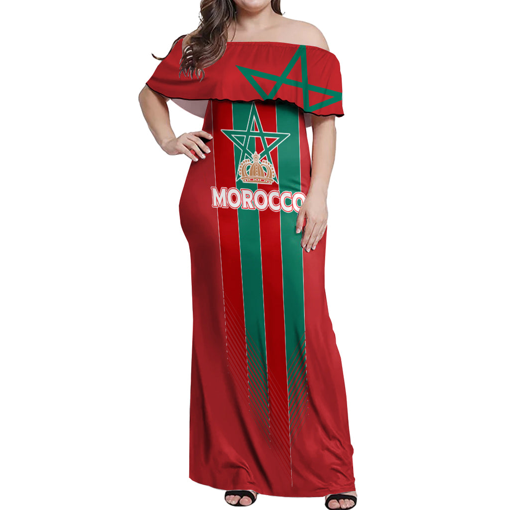 Custom Morocco Football Off Shoulder Maxi Dress Nations Cup 2024 Atlas Lions