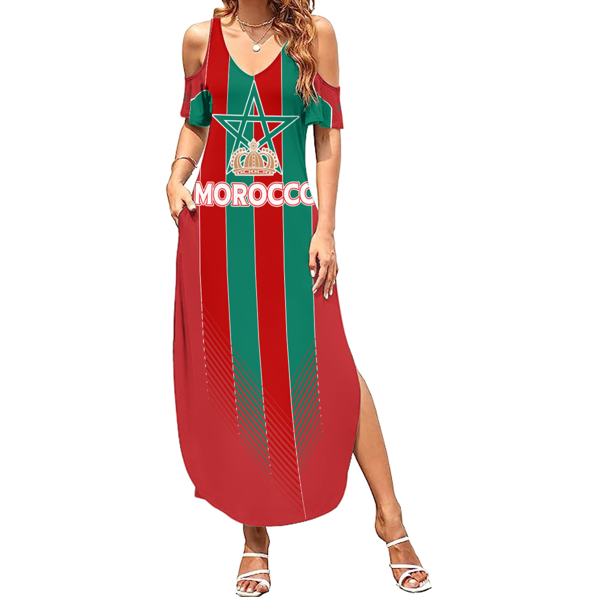 Custom Morocco Football Summer Maxi Dress Nations Cup 2024 Atlas Lions