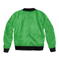 Green bomber jacket with black ribbed collar and cuffs, plain back