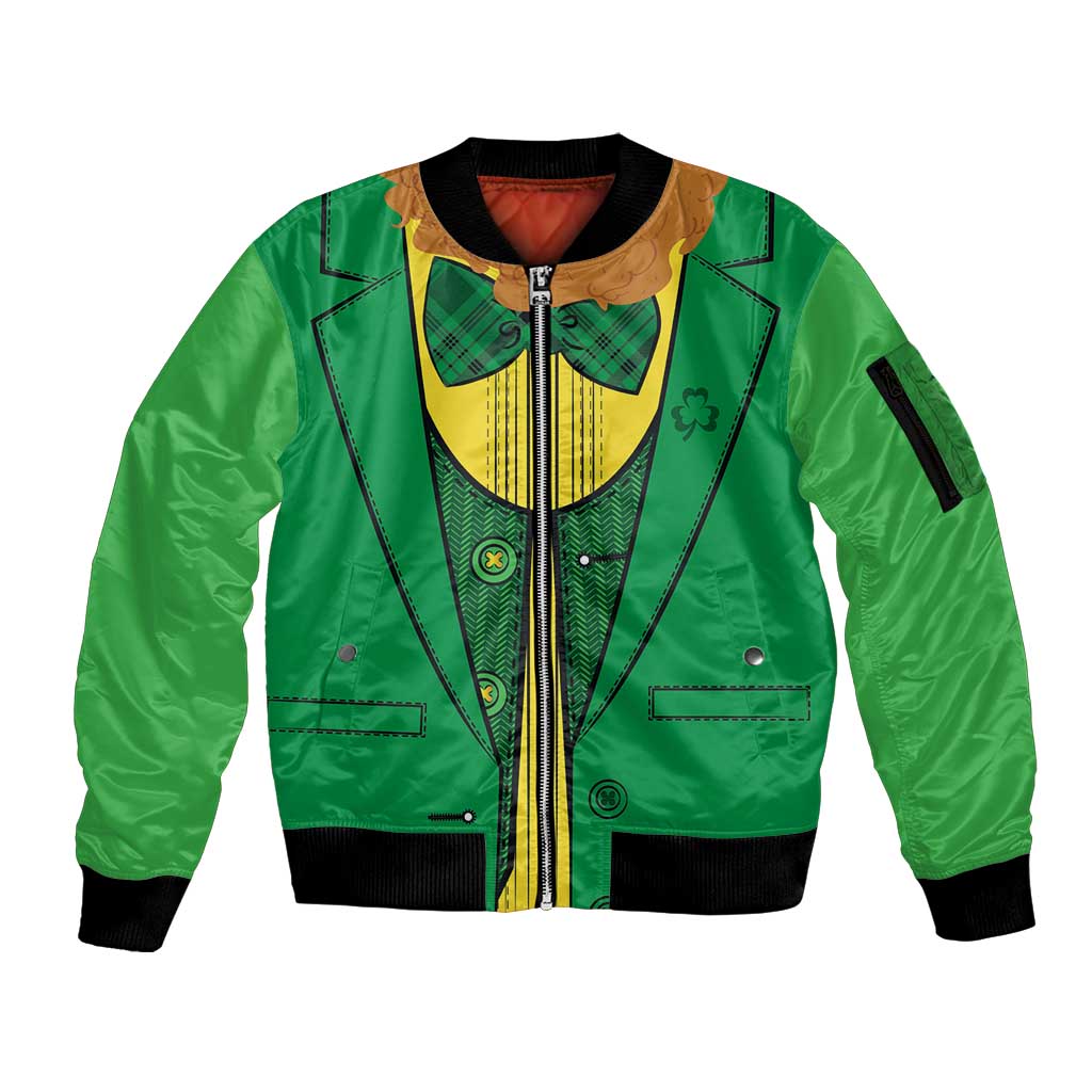 St.Patrick Leprechaun Inspired Funny Sleeve Zip Bomber Jacket - Wonder Print Shop