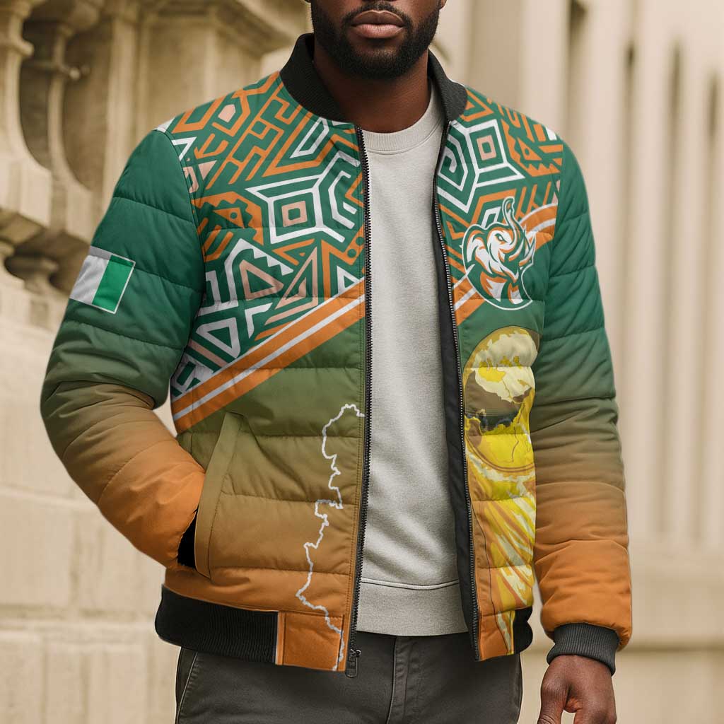 Ivory Coast Football Tribal Patterns Bomber Puffer Jacket WC2026 - Wonder Print Shop