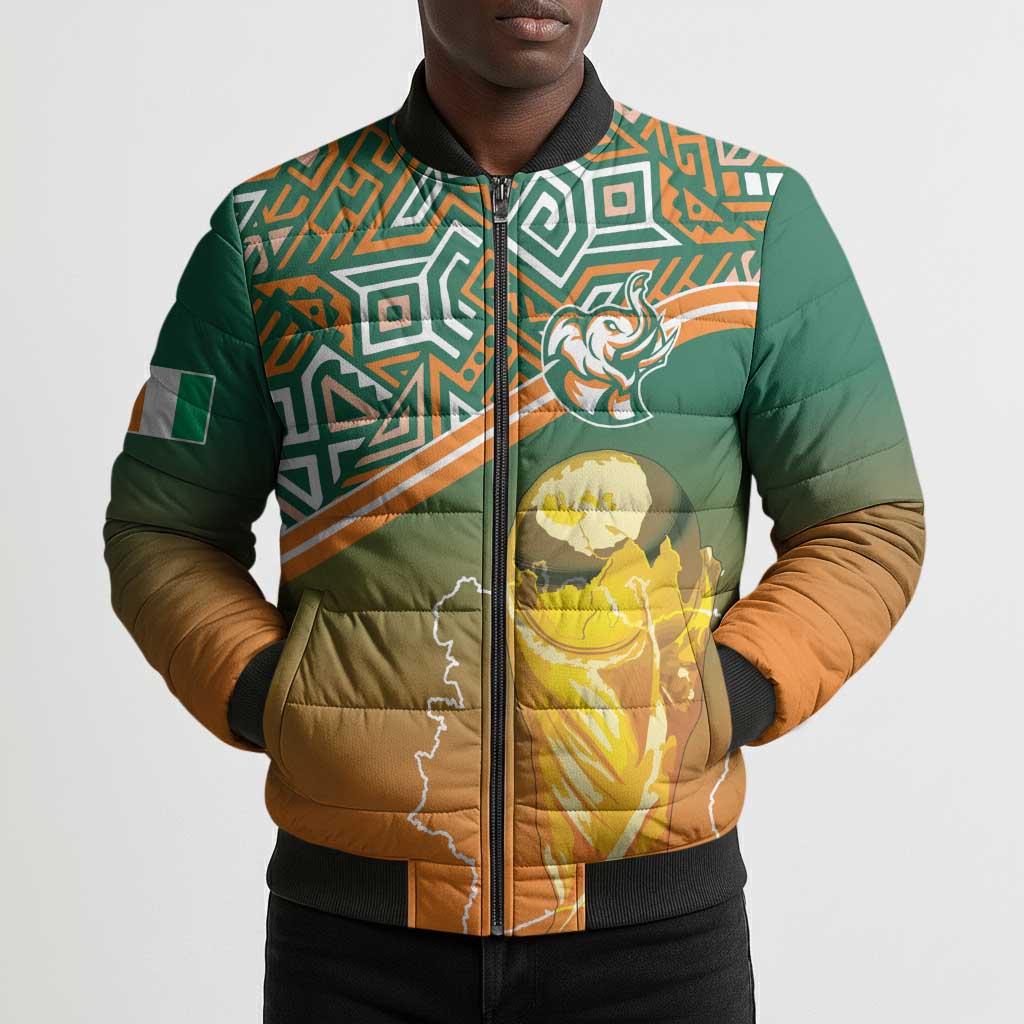 Ivory Coast Football Tribal Patterns Bomber Puffer Jacket WC2026 - Wonder Print Shop