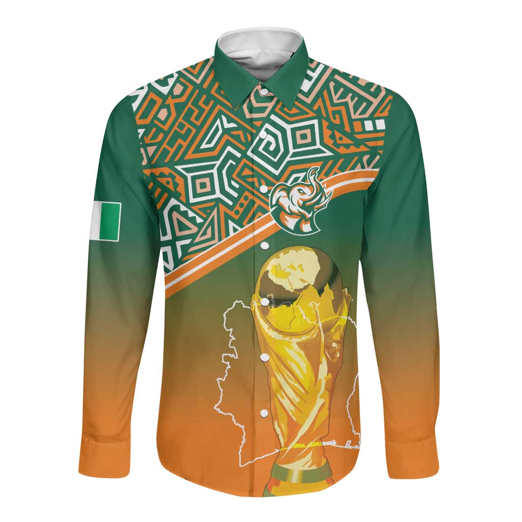 Ivory Coast Football Tribal Patterns Long Sleeve Button Shirt WC2026 - Wonder Print Shop