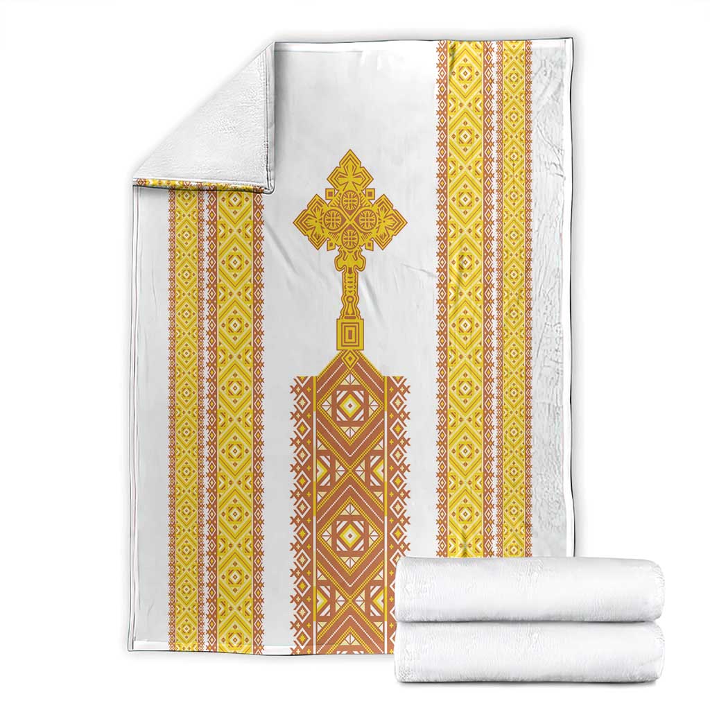 Habesha Motifs Ethiopia Blanket Tilet White Gold