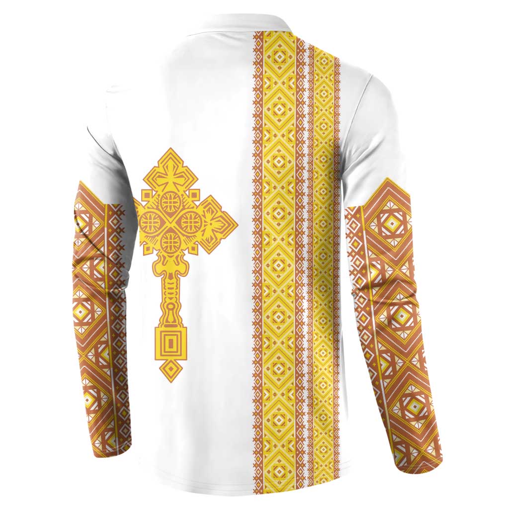 Habesha Motifs Ethiopia Button Sweatshirt Tilet White Gold