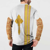 Habesha Motifs Ethiopia Button Sweatshirt Tilet White Gold