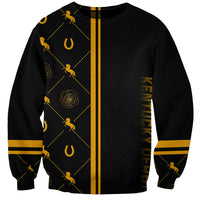 Unisex black sweatshirt with gold horse/geometry graphic and vertical stripe
