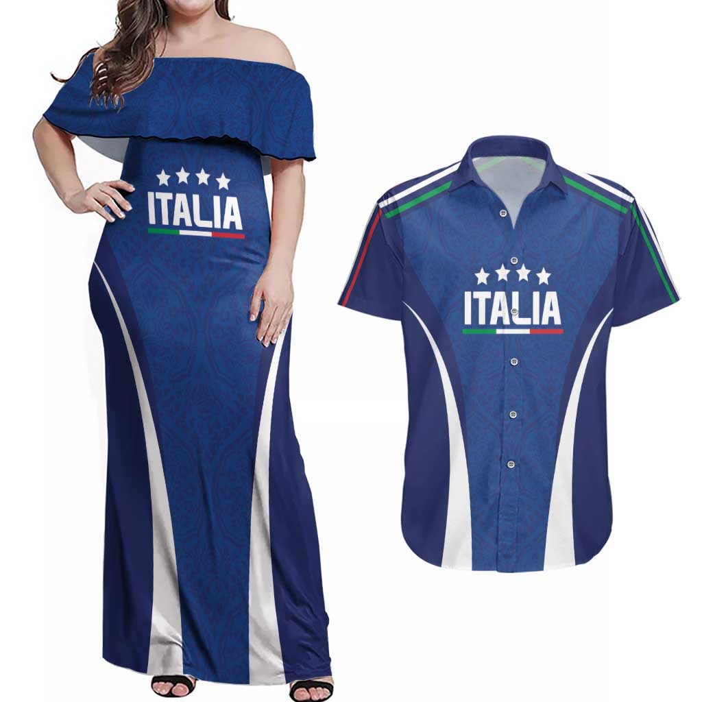 Italy Football 2024 Custom Couples Matching Off Shoulder Maxi Dress and Hawaiian Shirt Gli Azzurri - Renaissance Inspired LT7 - Wonder Print Shop